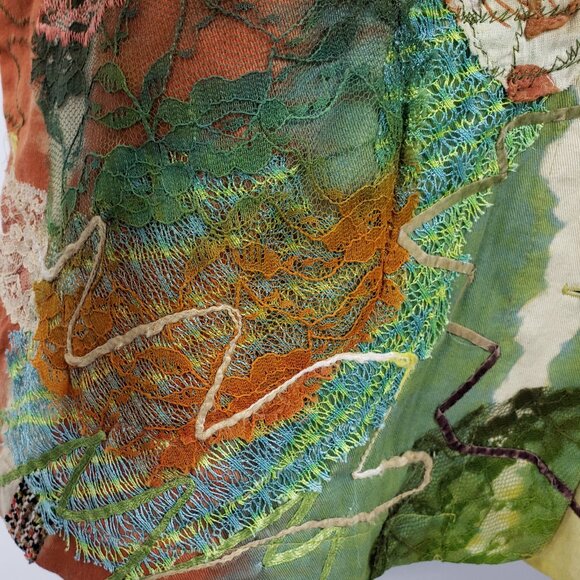 Vtg Chico's Embroidered Patchwork Jacket Size 12 Multicolor Lace Silk Artsy Boho - Picture 8 of 10